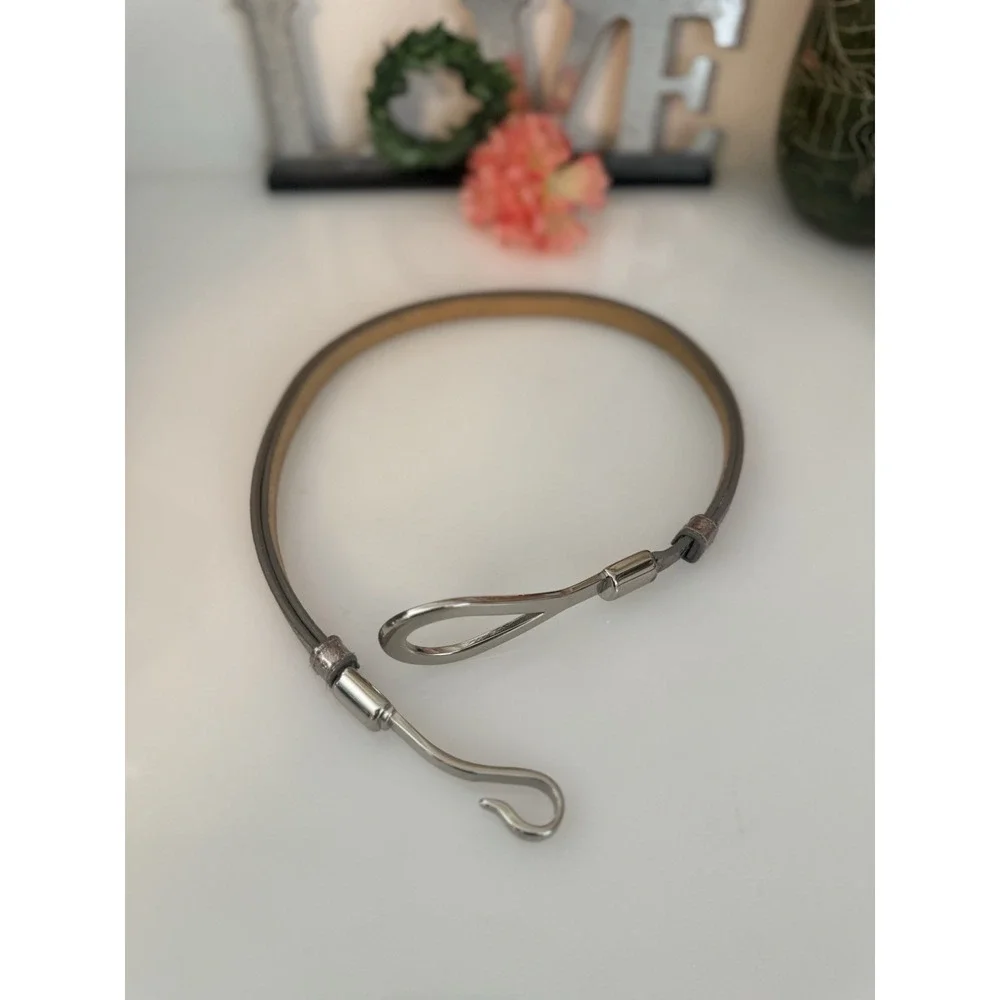 Silver Tone Reptile Print Leather Adjustable Metal Belt Hook Closure‎ OS to 38
